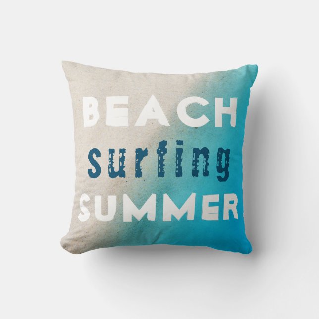 Coussin Plage surf Typographie d'été Sand Ocean (Recto)