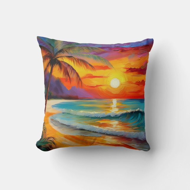 Coussin Plage tropicale Coucher de soleil Océan Hawaii Art (Recto)
