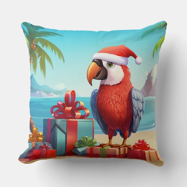 Coussin Plage tropicale de Perroquet de Père Noël Noël (Recto)