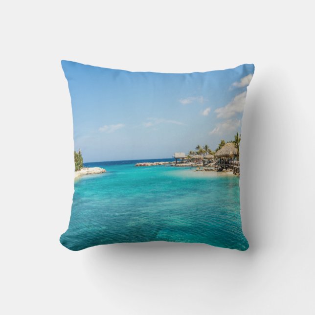 Coussin Plage tropicale pittoresque avec huttes de chaume  (Recto)