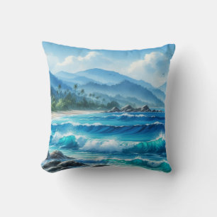 Coussin Plage tropicale Vagues océaniques Aquarelles