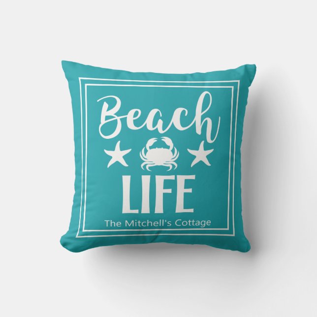 Coussin Plage Vie Crabe Starfish Coastal Chic Nautique (Recto)