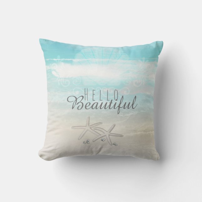 Coussin Plage White Starfish Élégant Été Chic Tropical (Recto)