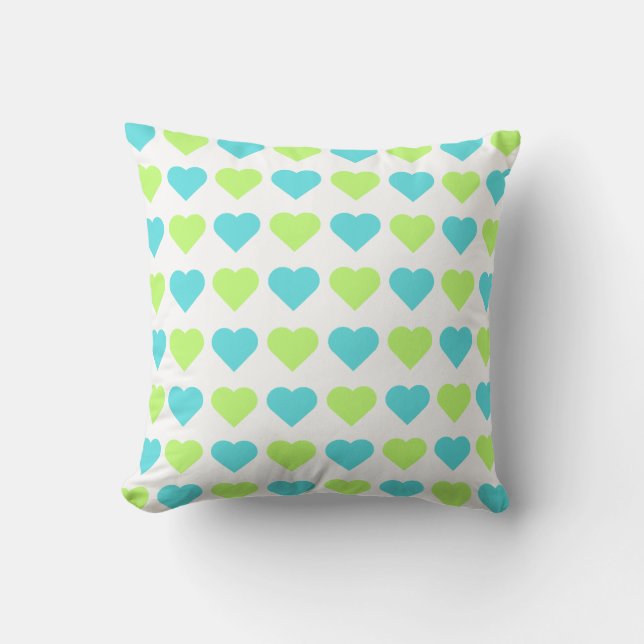 Coussin Plaid and Hearts Blue Yellow Pattern with white (Recto)