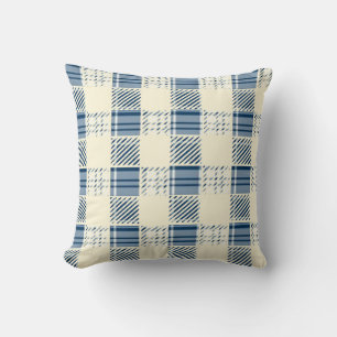 Coussin Plaid bleu et crème
