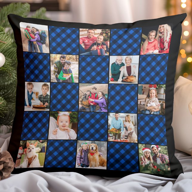 Coussin Plaid bleu Quilt Personnalisé 13 Photo Collage (Créateur téléchargé)