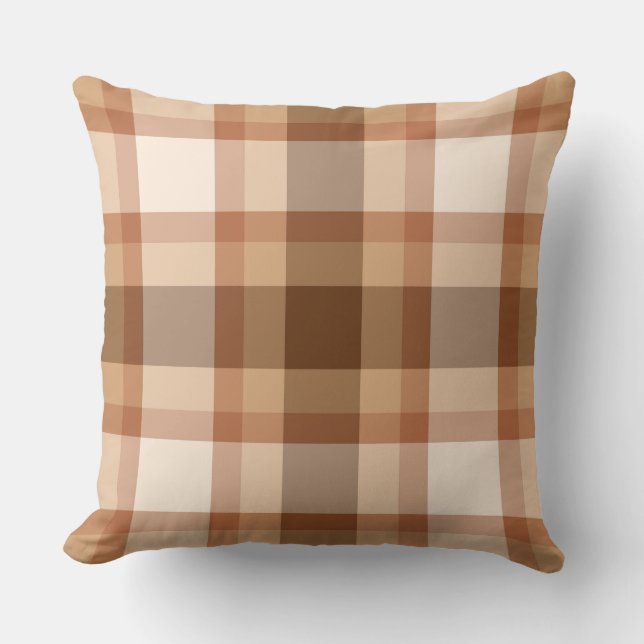 Coussin Plaid, Brown, beige, cuivre et tean du milieu du s (Recto)