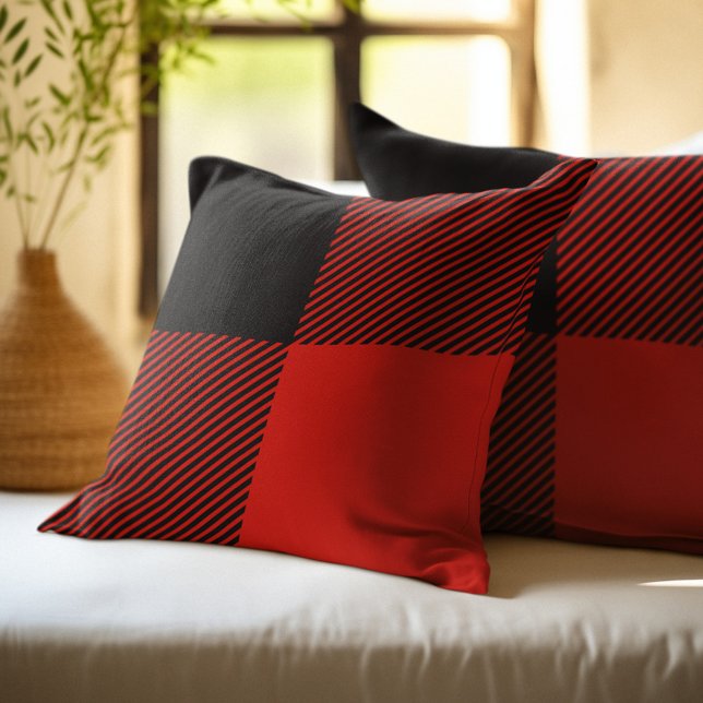 Coussin Plaid de buffle noir et rouge (Créateur téléchargé)
