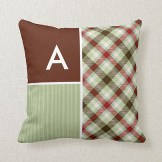 Coussin Plaid de rouge foncé et de vert sauge