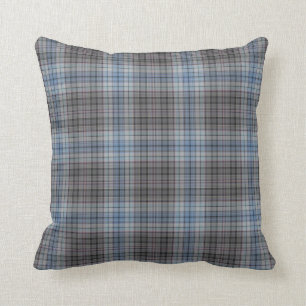 Coussin Plaid de tartan bleu de blanc gris