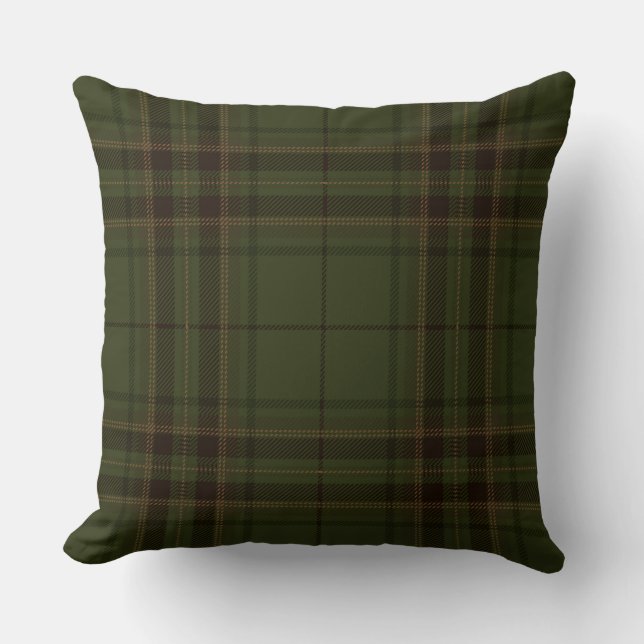 Coussin Plaid de tartan écossais de brun vert-foncé de (Recto)