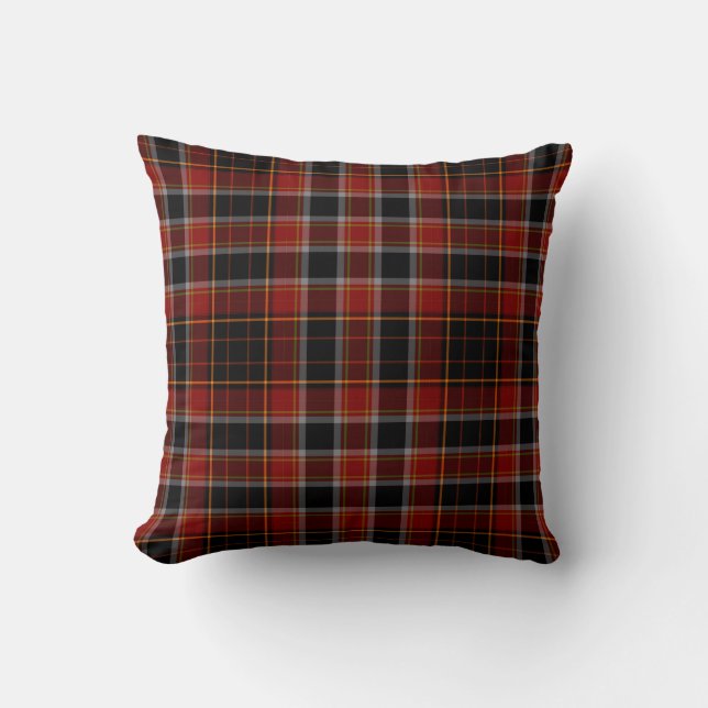 Coussin Plaid de tartan noir rouge d'or jaune (Recto)