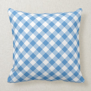 Coussin Plaid diagonal bleu-clair et blanc classique de
