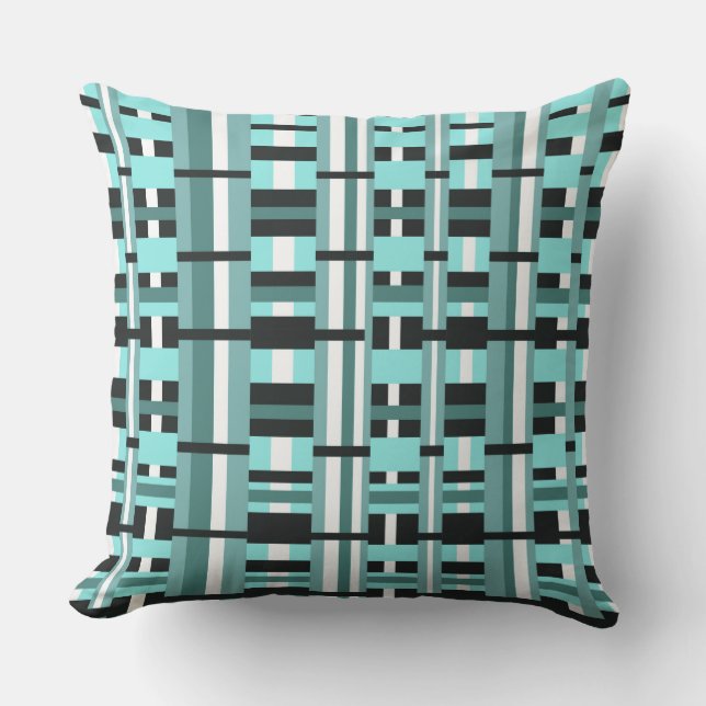 Coussin Plaid en Aqua, Turquoise, noir & blanc (Recto)