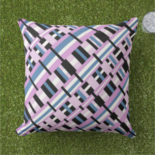 Coussin Plaid en bleu ardoise, orchidée, noir & blanc