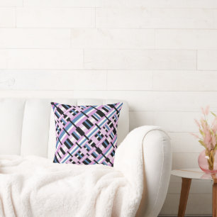 Coussin Plaid en bleu ardoise, orchidée, noir & blanc