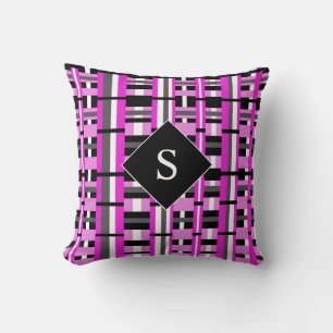 Coussin Plaid en rose, noir et gris monogramme