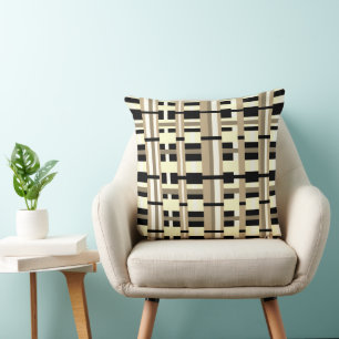 Coussin Plaid en Taupe, Tan, noir, blanc