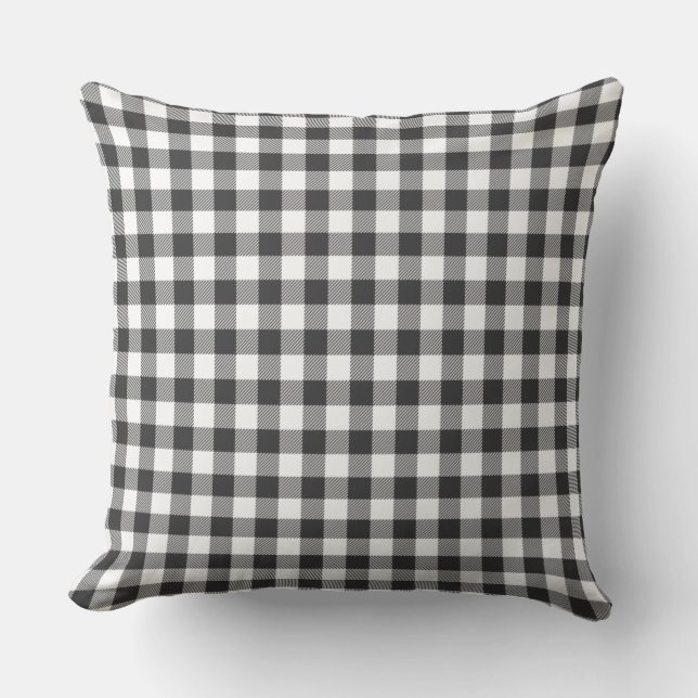 Coussin Plaid En vichy Rustique Blanc Noir Check Anniversa (Recto)