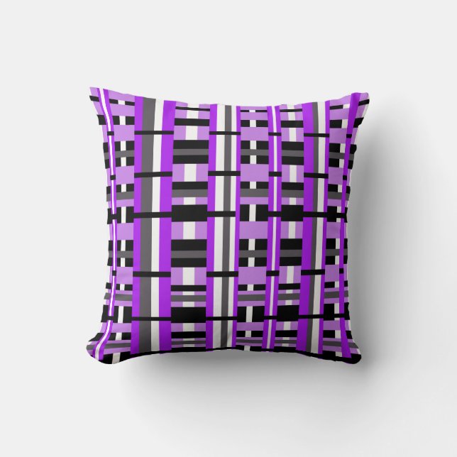 Coussin Plaid en violet, noir et gris (Recto)
