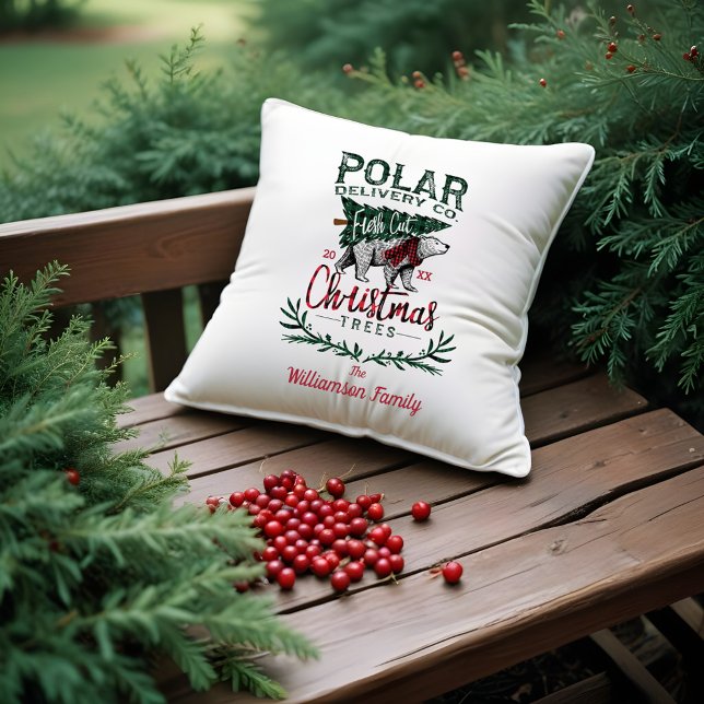 Coussin Plaid frais polaire d'arbres de Noël de coupe de (Polar Delivery Co Fresh Cut Christmas Trees Plaid Throw Pillow)