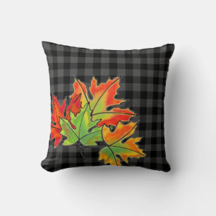 Coussin Plaid gris avec Feuilles d'érable d'automne