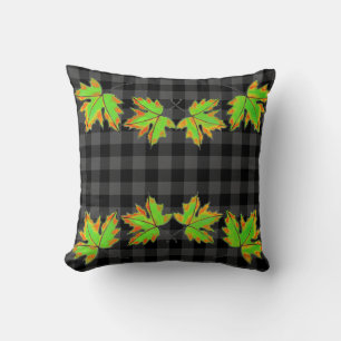 Coussin Plaid gris avec Feuilles d'érable d'automne