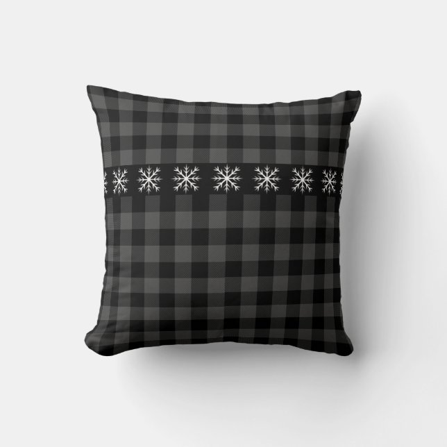 Coussin Plaid gris et noir rustique -Flacon de neige (Recto)