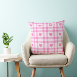Coussin Plaid Modern Pink Heart Collection