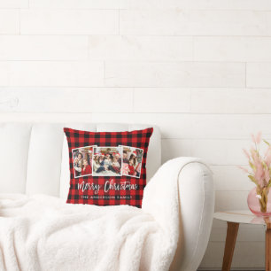 Coussin Plaid moderne de rouge de Noël de photo du