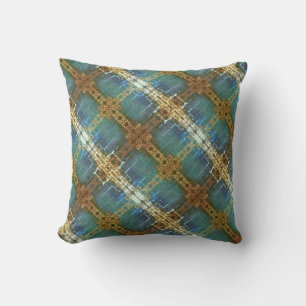 Coussin Plaid moderne turquoise et doré