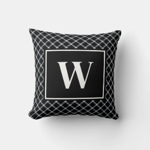 Coussin Plaid Noir et Blanc Rustique Monogramme