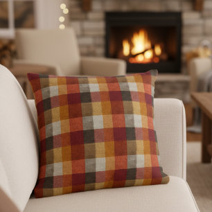 Coussin Plaid Orange Brûlé Automne Simple