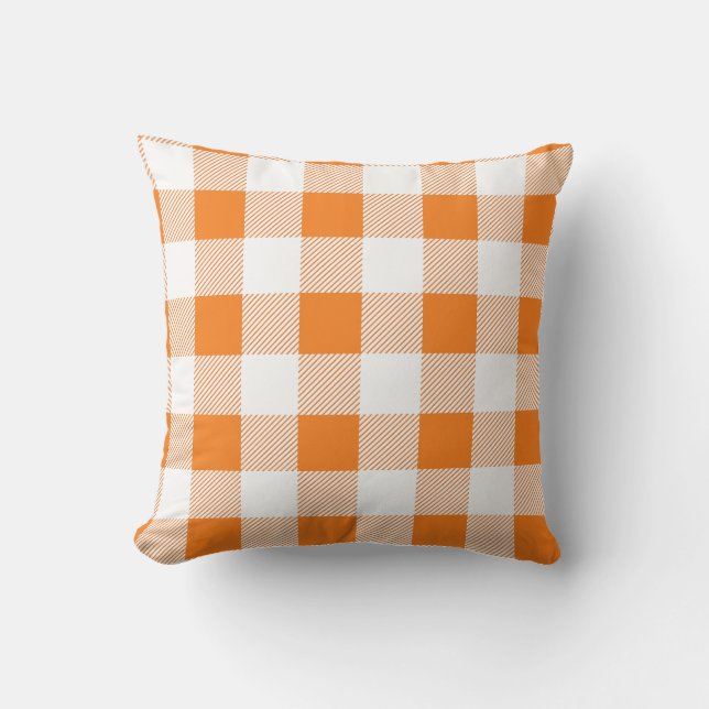 Coussin Plaid orange et blanc de contrôle de Buffalo (Recto)