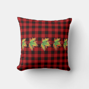 Coussin Plaid rouge avec Feuilles d'érable d'automne
