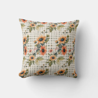 Coussin Plaid Sage Green et Sunflowers Motif