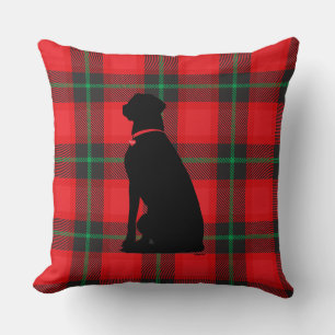 Coussin Plaid Tartan rouge noir Motif chien amour