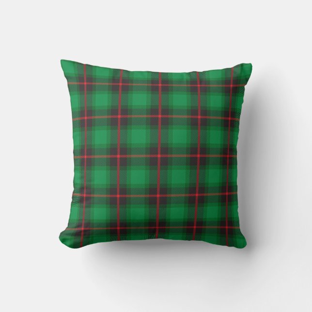 Coussin Plaid Tartan Vert Rouge traditionnel écossais tend (Recto)