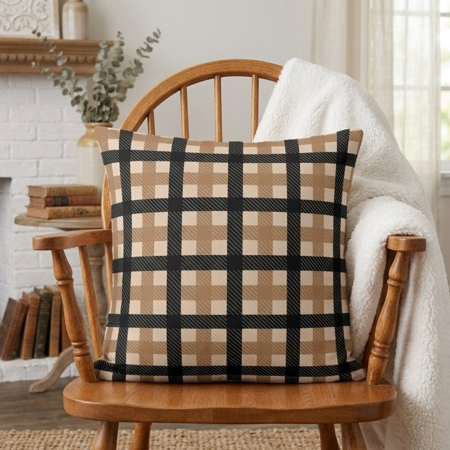 Coussin Plaid Throw Classique Marron et Noir Texturé (Créateur téléchargé)