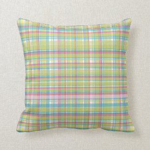 Coussin Plaid vert, bleu et rose