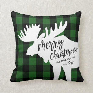 Coussin Plaid vert joyeux Christmoose personnalisé