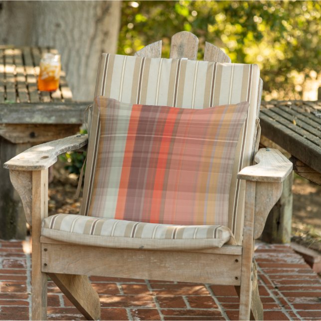 Coussin Plaid vert orange et jaune (Chaise)