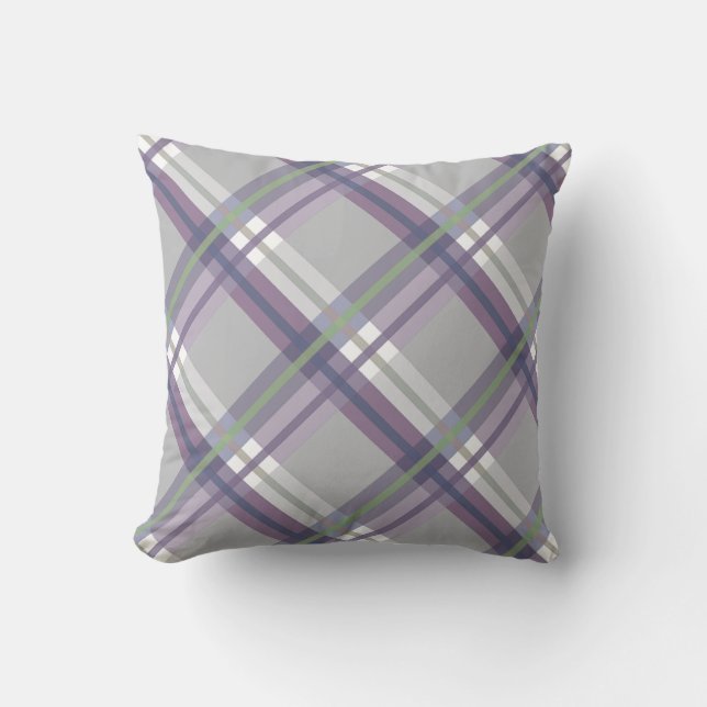 Coussin Plaids, contrôles, lavande verte grise de tartans (Recto)