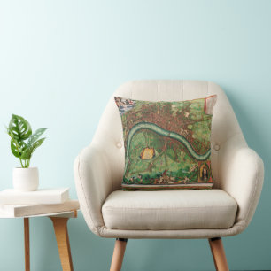 Coussin Plan antique des rues de Londres par Johannes de R