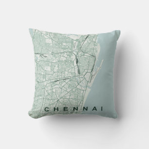 Coussin Plan de la ville de Chennai, Inde, design minimali