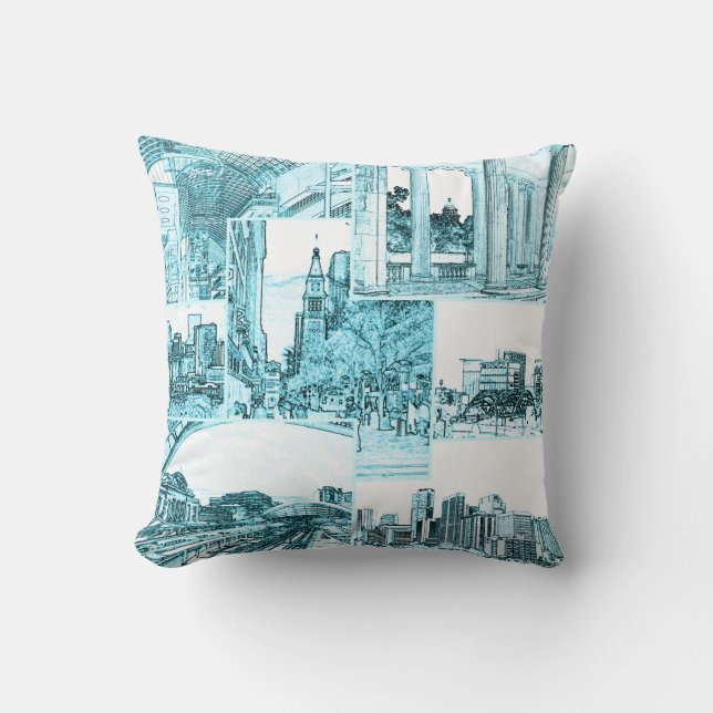 Coussin Plan du centre-ville de Denver, CO, Turquoise lége (Recto)