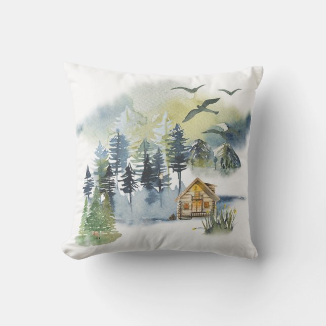 Coussin Plan forestier de l'aquarelle (Recto)