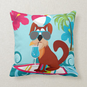 Coussin Planche de surf de chien cool Plage d'été Fun