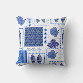 Coussin Planche de surf tropicale bleue motif hibiscus