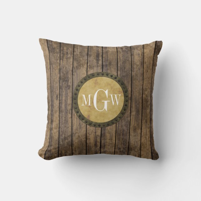 Coussin Planches aspect Bois Rustique #1 Steampunk 3 Monog (Recto)